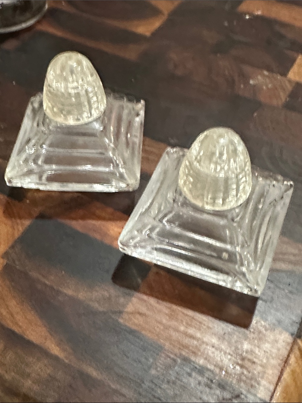 Vintage 1930's Art Deco Cut Glass Salt & Pepper Shakers W/ Screw on Lids